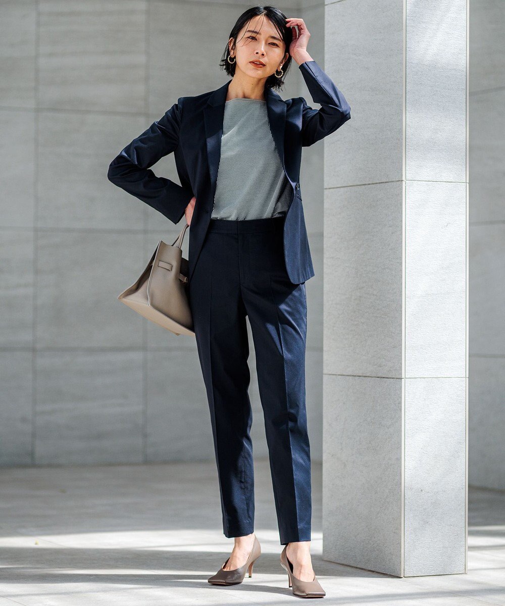 23区 【洗える/セットアップ対応】グロッシーコットンシャンブレー テーパード パンツ 