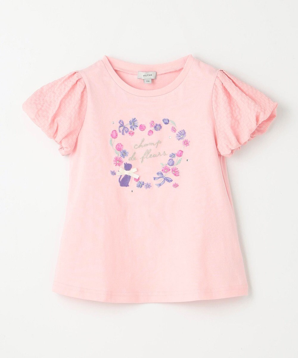 ANY KIDS フラワー 刺繍 Tシャツ 