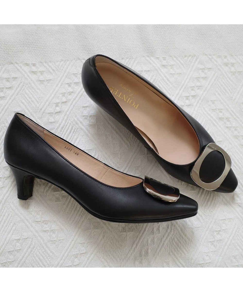 Pointer 【5cmヒール】日本製 高級本革モチーフ付きパンプス 