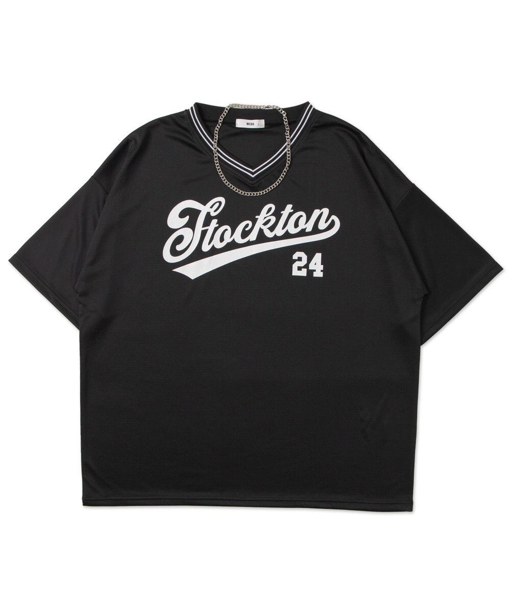 WEGO 【ユニセックス着用ITEM/2点セットネックレス付き/MLサイズ展開】アクセ付きラインリブメッシュプルオーバー 