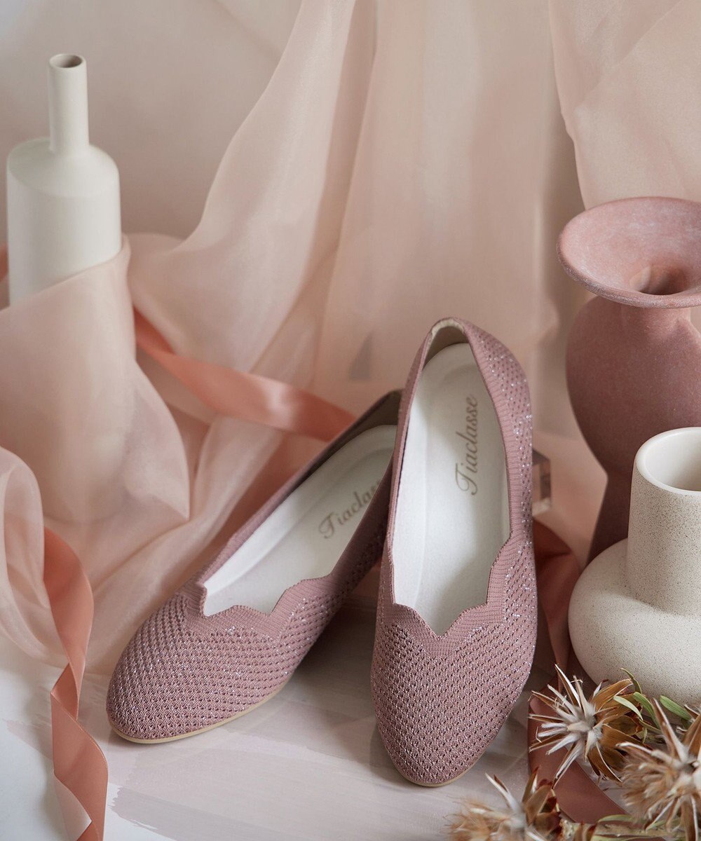 Tiaclasse 【洗える/撥水】スカラップニットフラットパンプス 