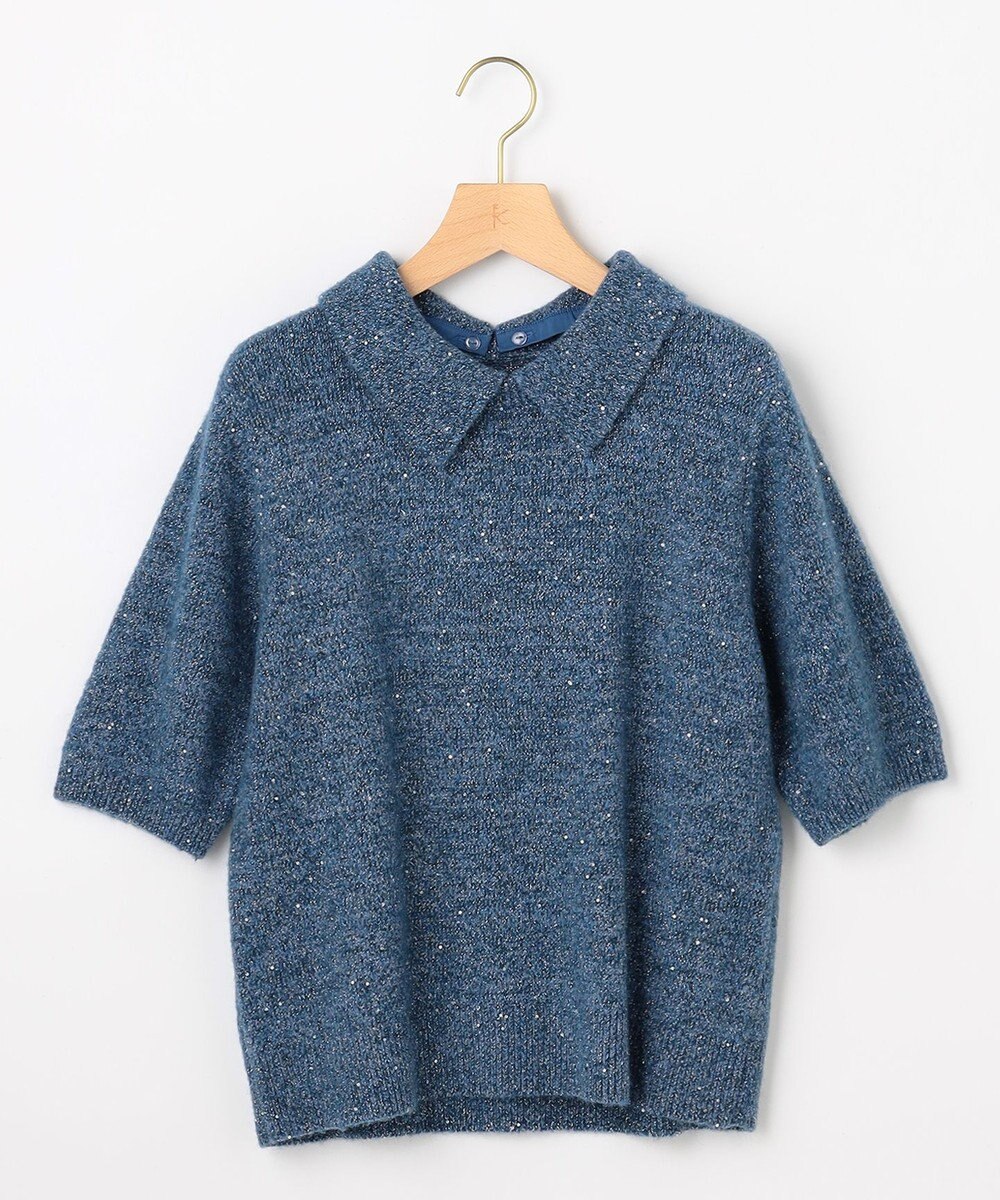 組曲 L 【加藤ローサさん着用 / 襟取り外し可】スパンコールヤーン 5分袖ニット 