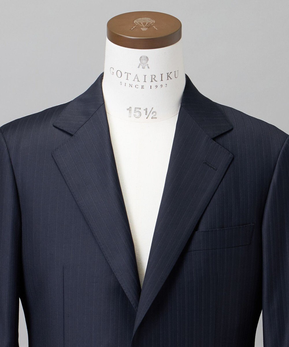 GOTAIRIKU シワになりにくい【御幸毛織/みゆきけおり】Superio160 スーツ_ネイビーストライプ 