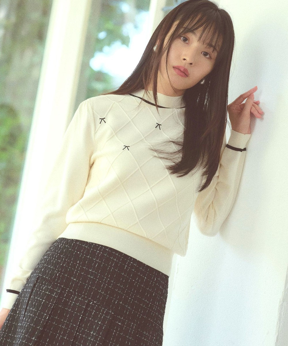 Feroux リボン刺繍ダイア柄 ニット 