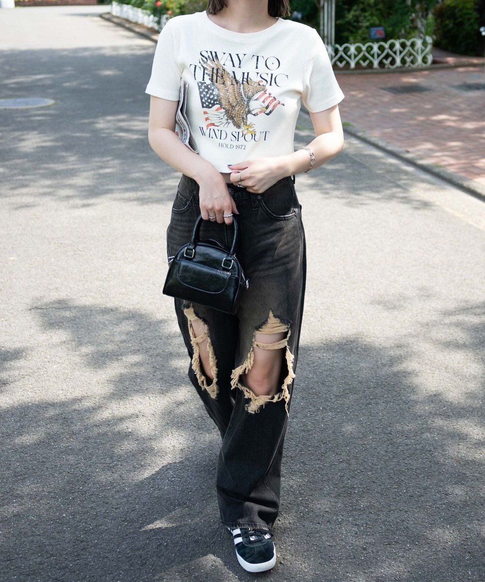 WEGO ヴィンテージウォッシュグラフィックリブT 