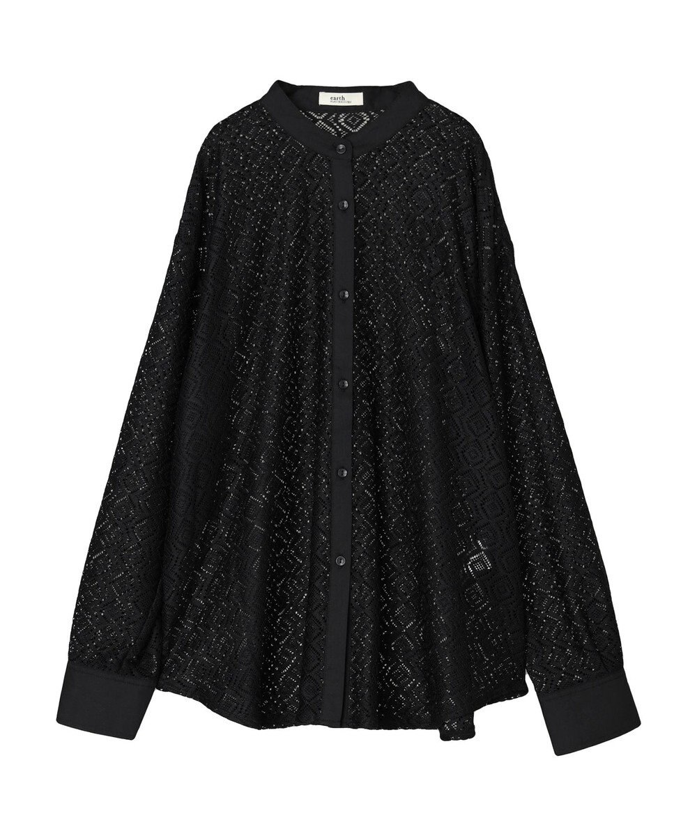 earth music&ecology レースバンドカラーシャツ 