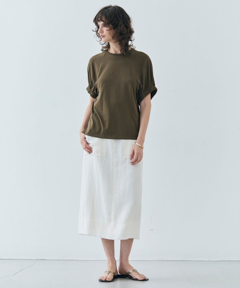 BEIGE， 【洗える】STOCK / オーガニックコットン半袖ギャザートップス 