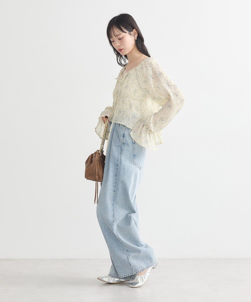 earth music&ecology ナローリボンくしゅくしゅギャザーブラウス 