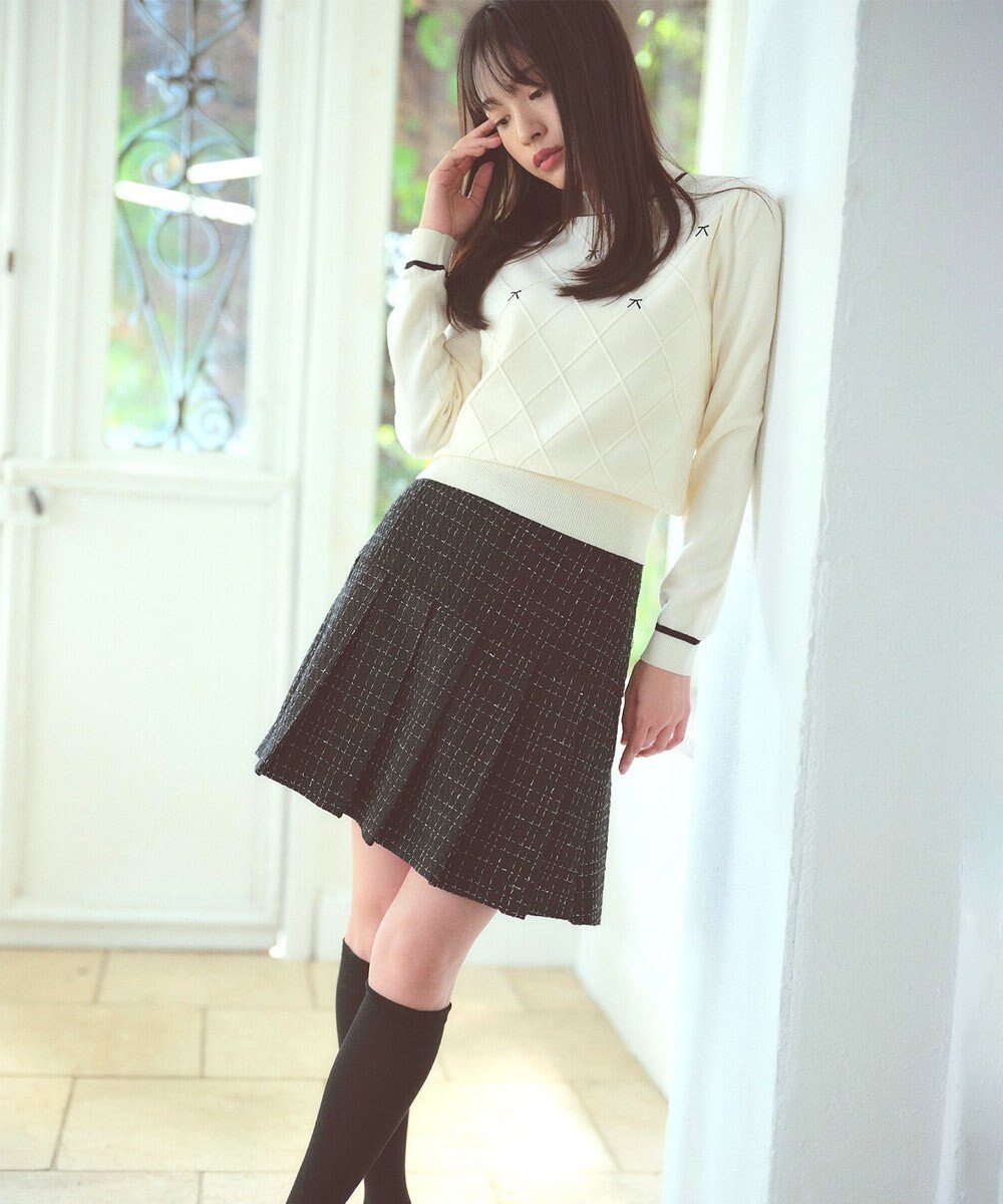 Feroux リボン刺繍ダイア柄 ニット 