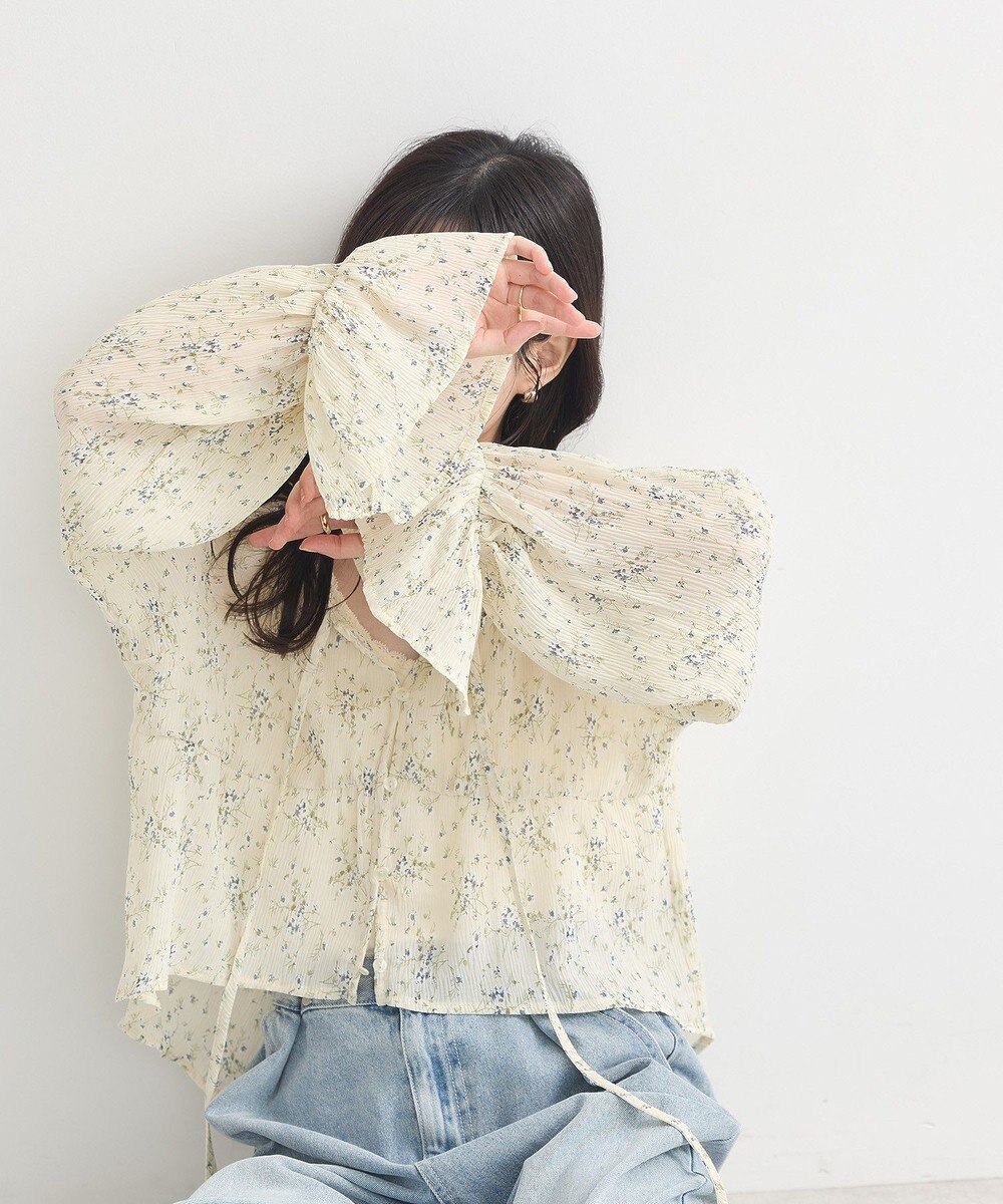 earth music&ecology ナローリボンくしゅくしゅギャザーブラウス 