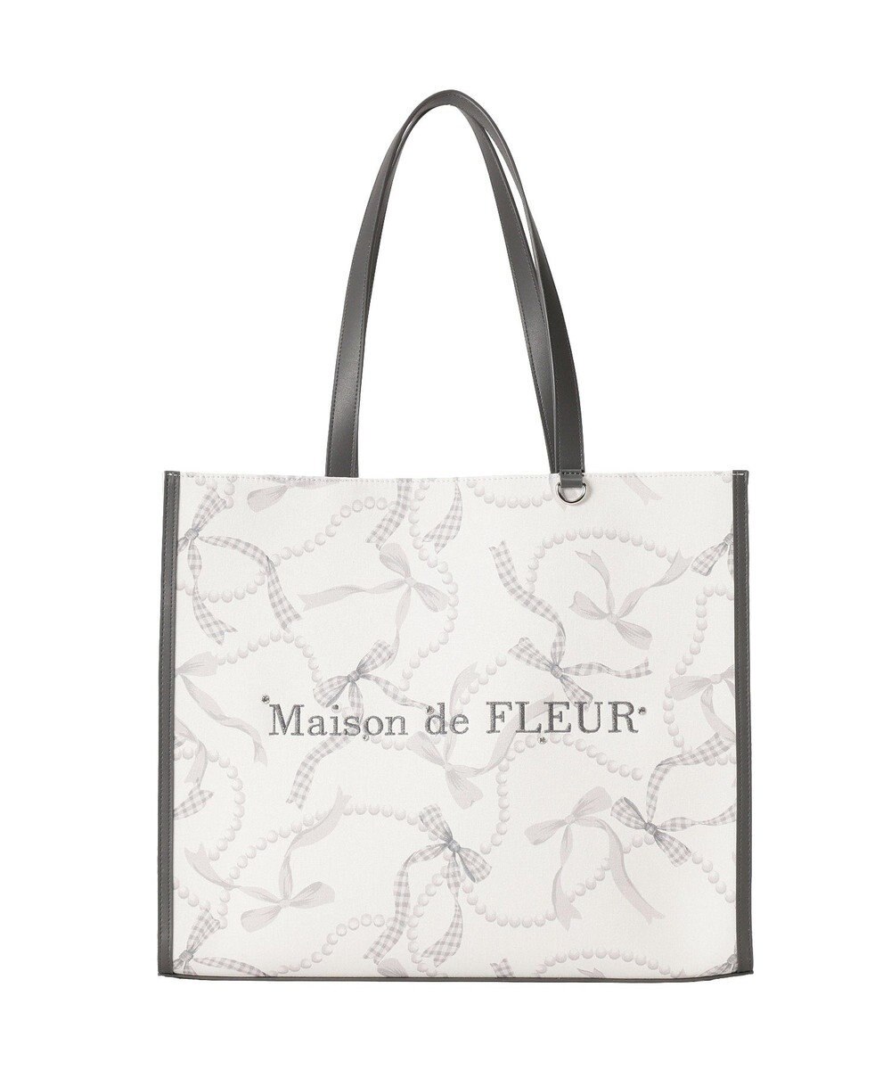 Maison de FLEUR リボンパールプリントマルチポケットトートバッグ 