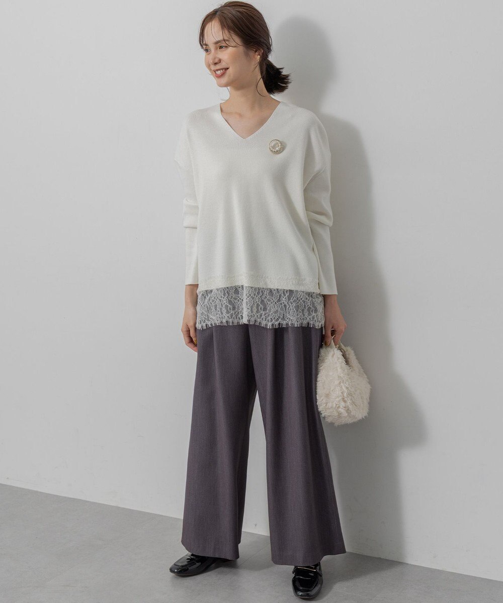 組曲 L 【加藤ローサさん着用】ラメストライプ ワイドパンツ 