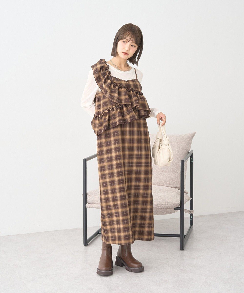 earth music&ecology 2wayフリルチェックキャミワンピース 