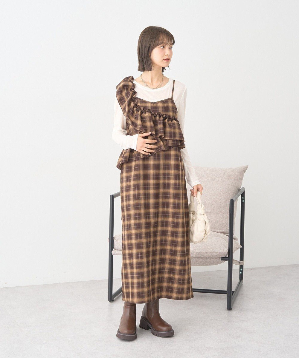 earth music&ecology 2wayフリルチェックキャミワンピース 