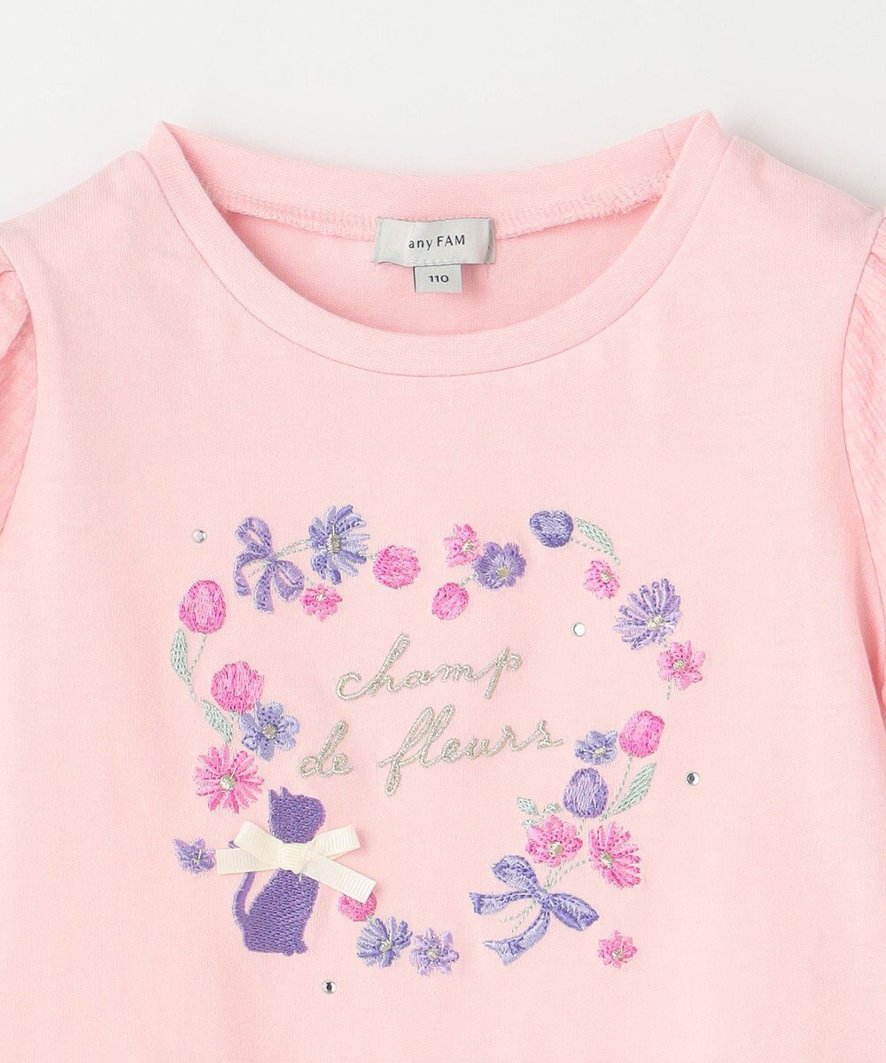 ANY KIDS フラワー 刺繍 Tシャツ 