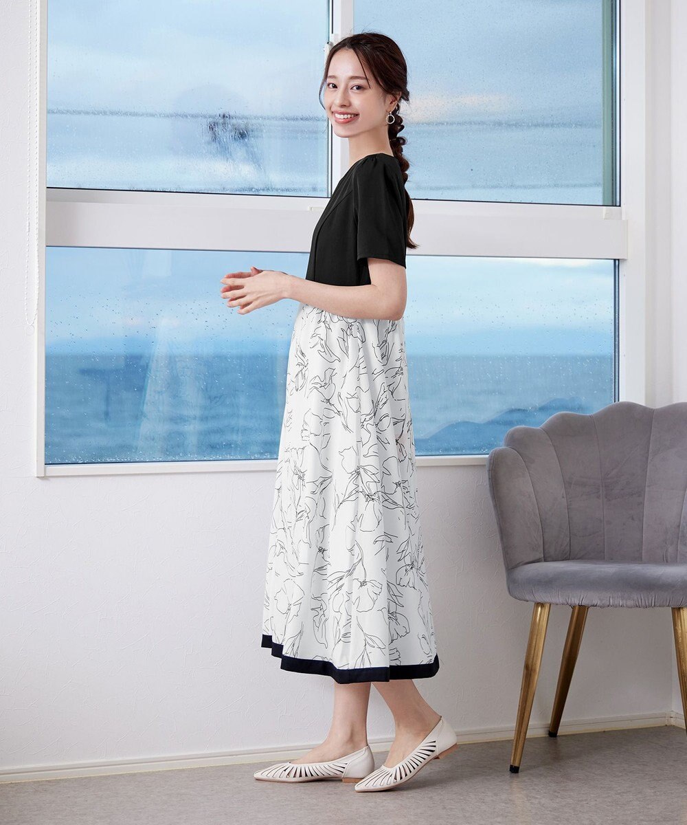 Tiaclasse 【小倉優子さん着用・新色追加・洗える】モノトーンフラワープリントワンピース 