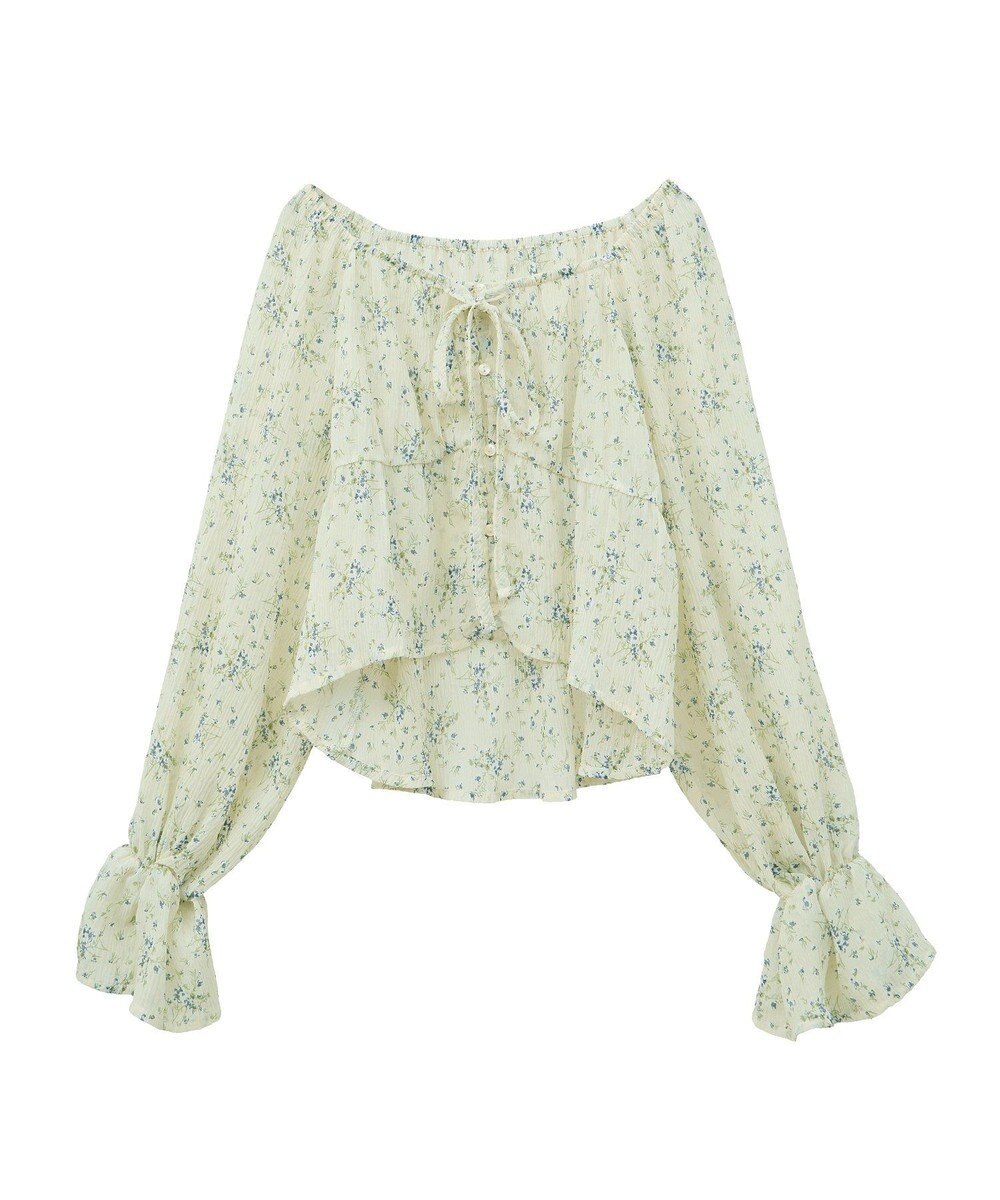 earth music&ecology ナローリボンくしゅくしゅギャザーブラウス 