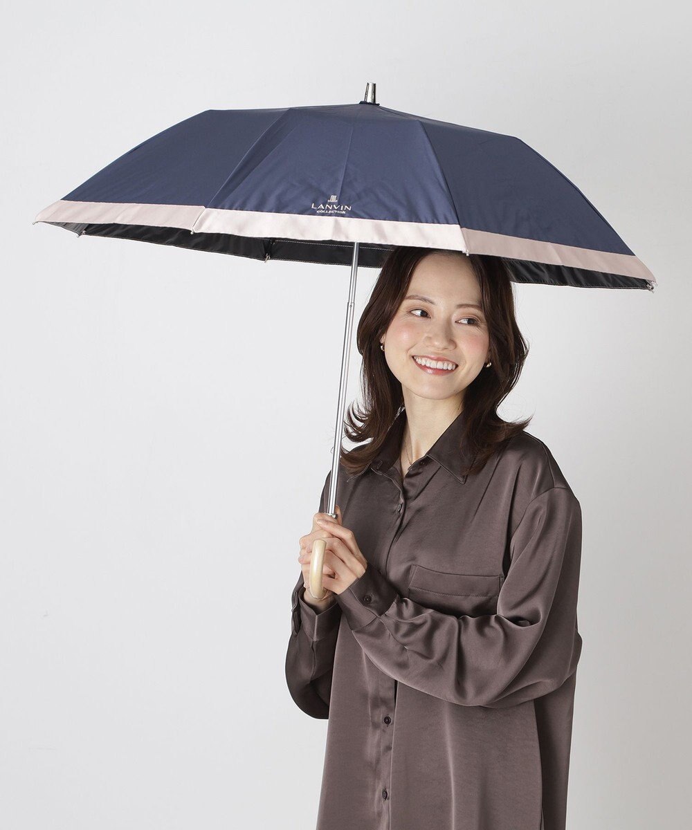 MOONBAT 【遮光/晴雨兼用日傘】LANVIN COLLECTION (ランバン コレクション)グログランリボン バイカラー 遮熱 UV 折りたたみ傘 楽折 