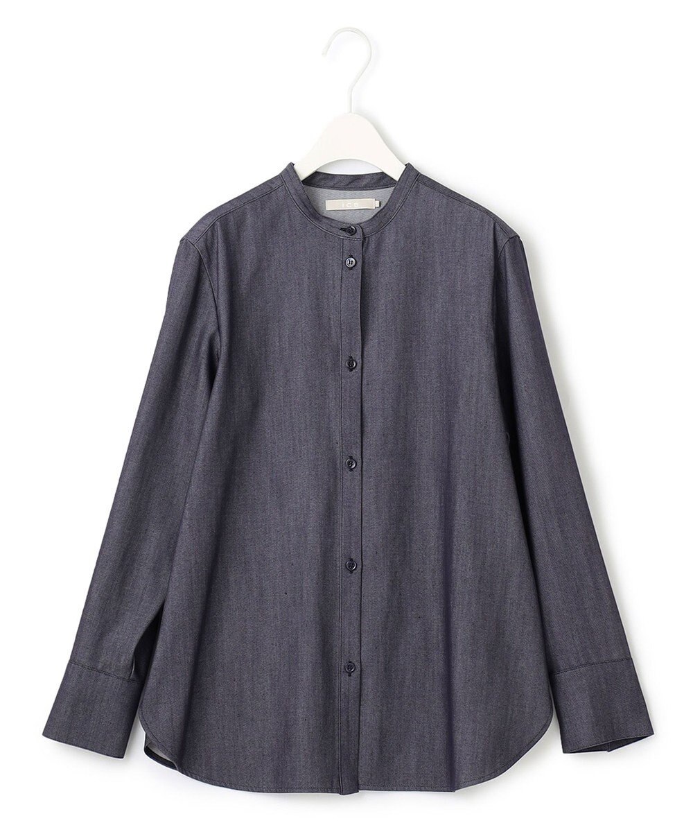 ICB 【洗える】リアクティブソフトデニム バンドカラーシャツ 