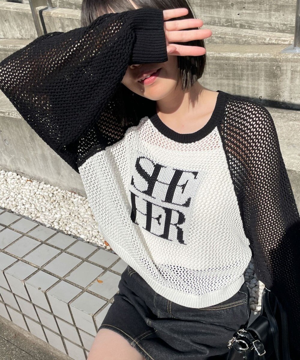 WEGO ラグランショートメッシュニット 