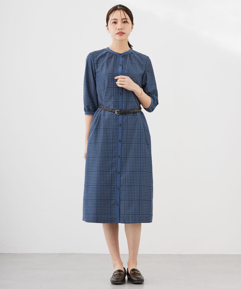 J.PRESS LADIES L 【洗える】ブロックドットプリント ワンピース 