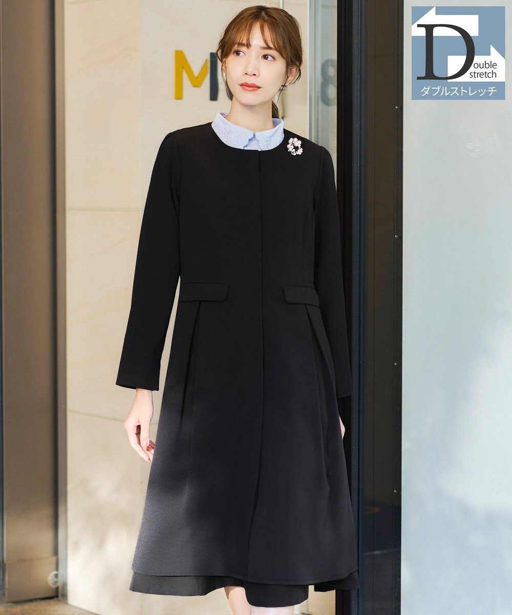 Tiaclasse 【ダブルストレッチ・洗える】ノーカラーAラインコート 