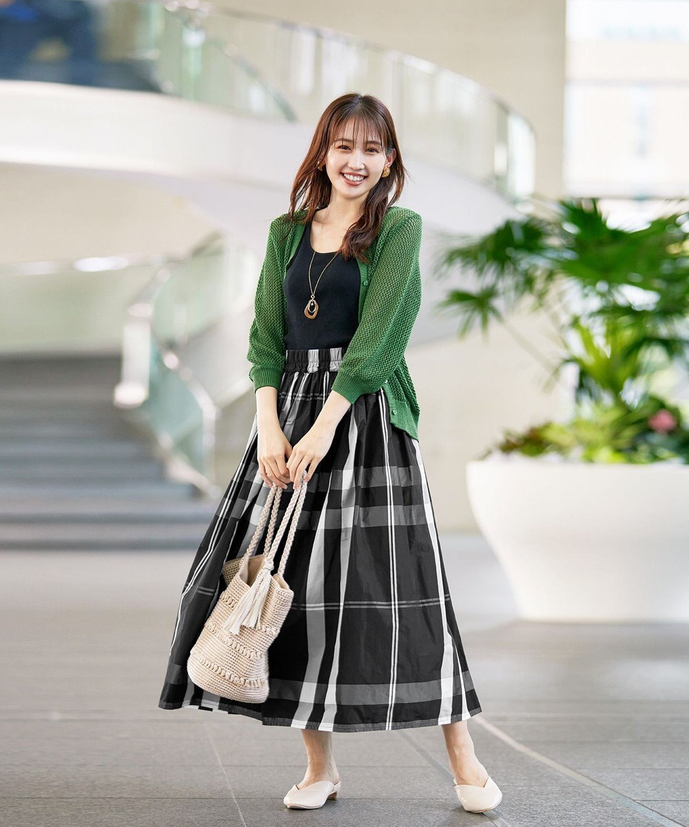 Tiaclasse L 【新色追加・洗える】パフスリーブ透かし編みニットカーディガン 