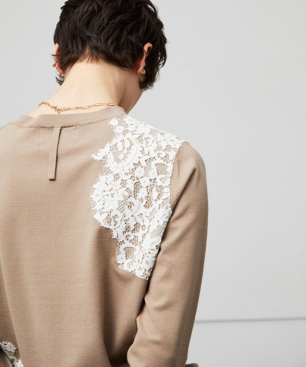 BEIGE， 【ご好評により新色追加！洗える】WILLOW / アシンメトリーレースクルーネックニット 