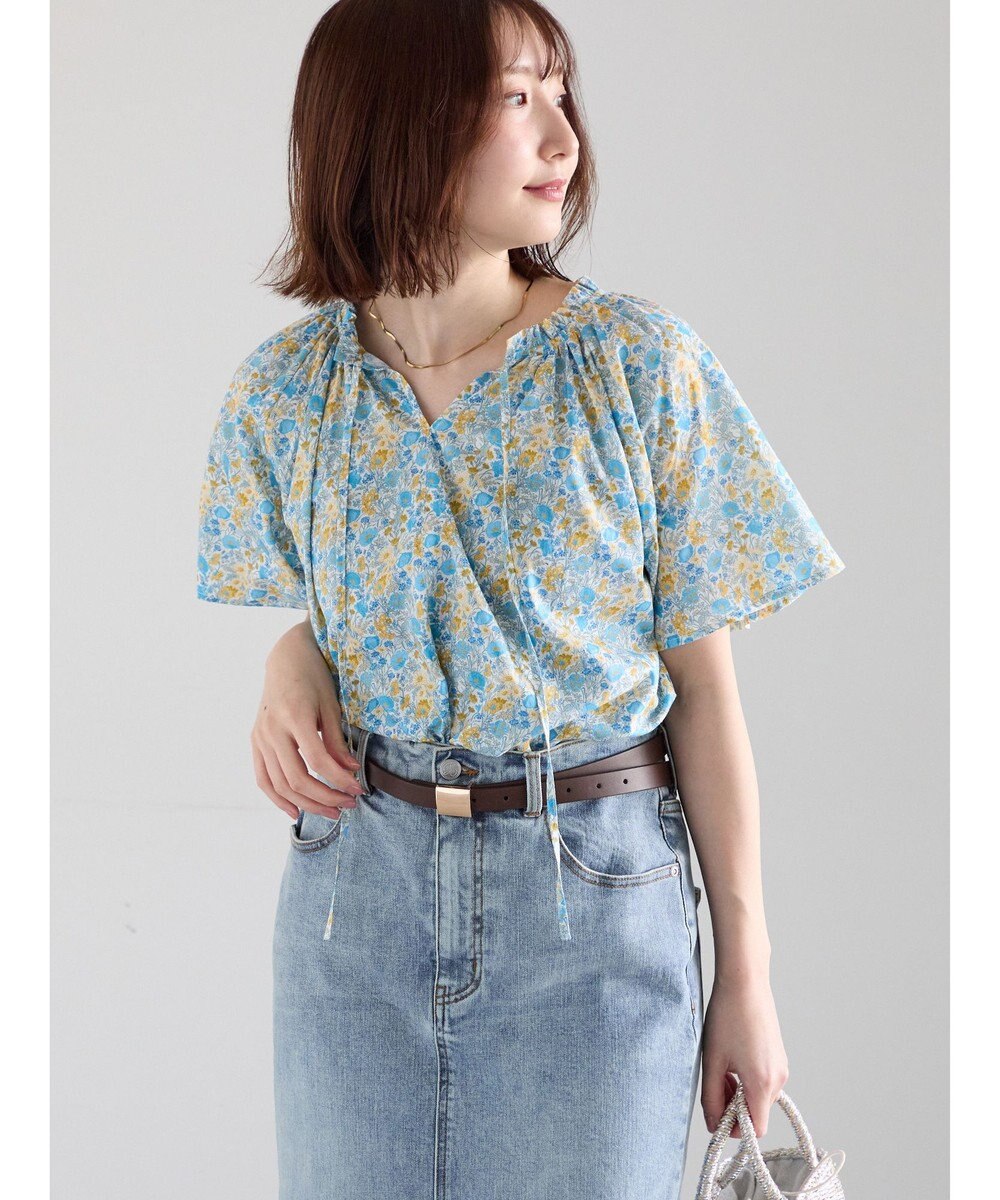 Te chichi 【LIBERTY FABRICS】フリルネックブラウス 