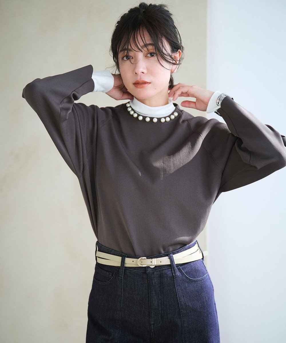 自由区 S 【洗える】パールディティールプルオーバー ニット 