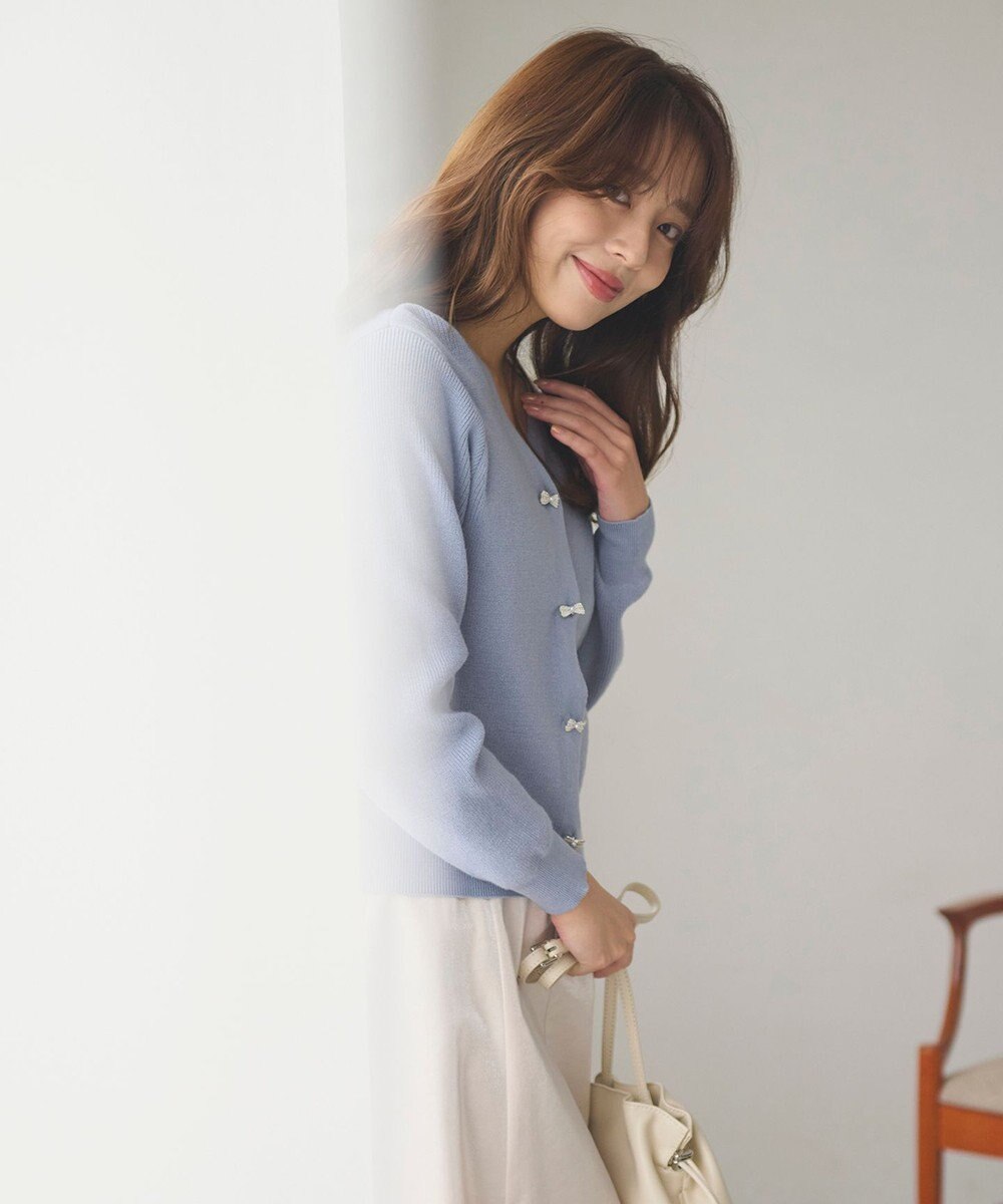Feroux 【洗える】リボン釦 カーディガンデザインニット 