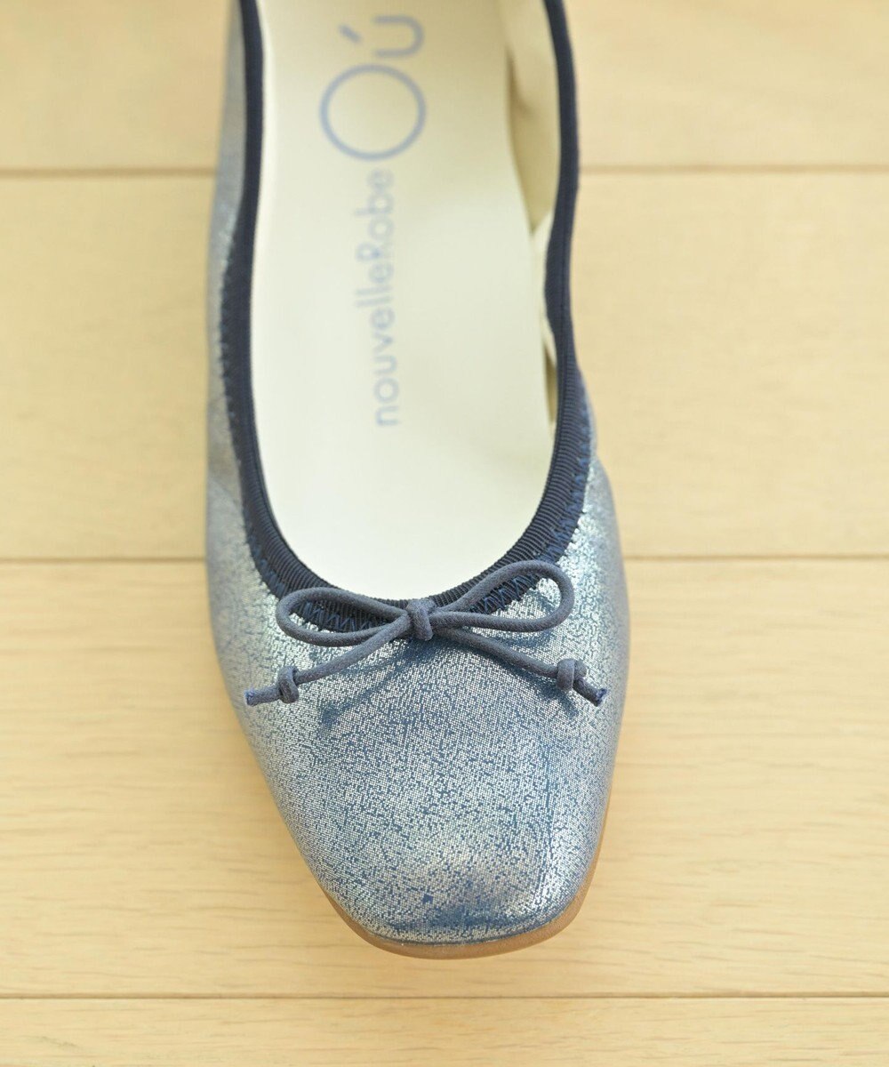 nouvelleRobe Oū 【本革・高反発】Square スクエアトゥ ネイビーメタリックバレエシューズ 