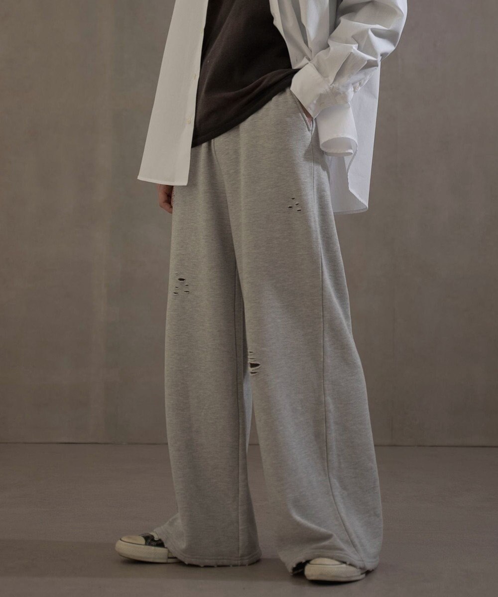 WEGO 【ウエストゴム】ダメージスウェットバギーパンツ 