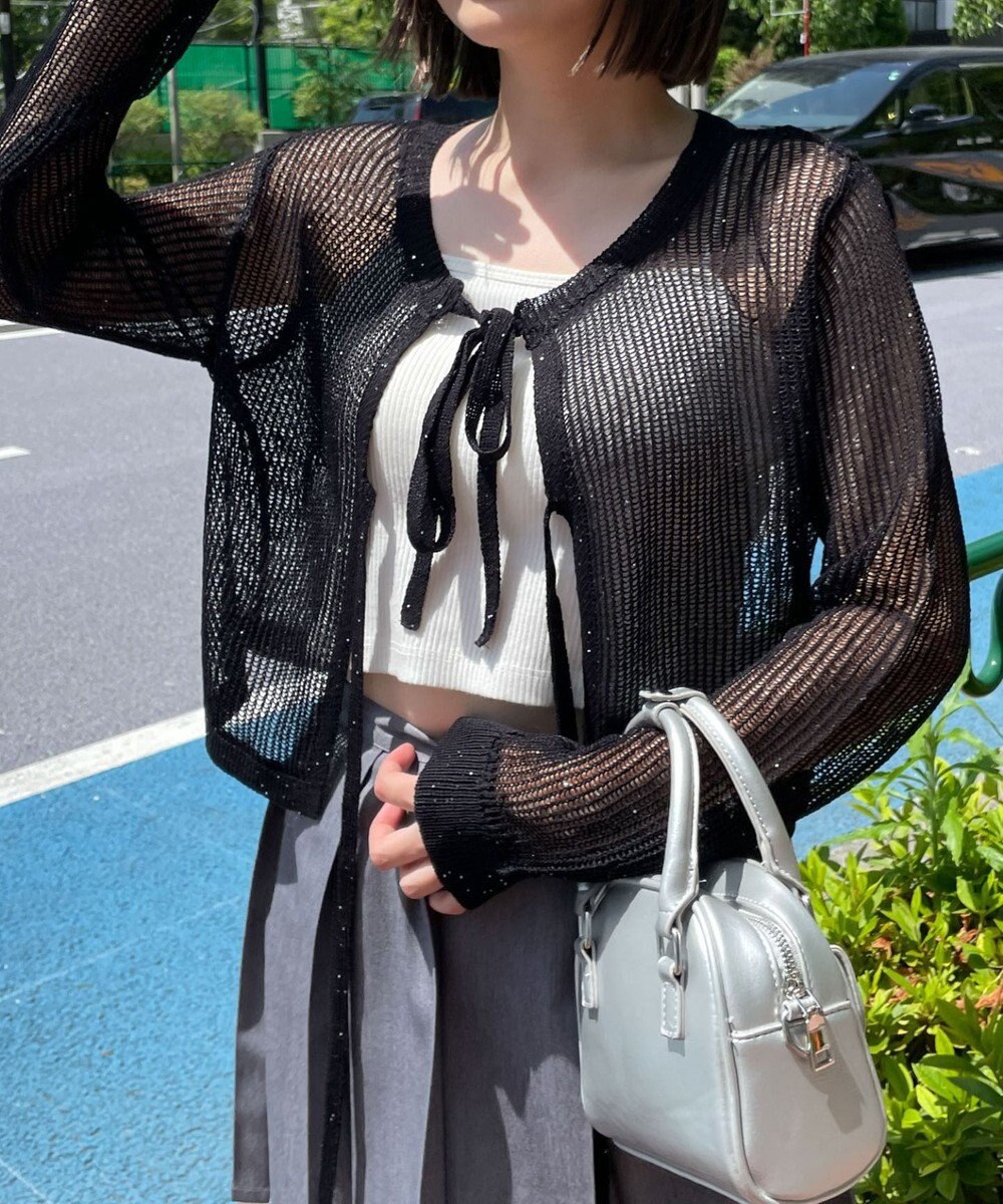 WEGO スパンコールメッシュニットカーデ 