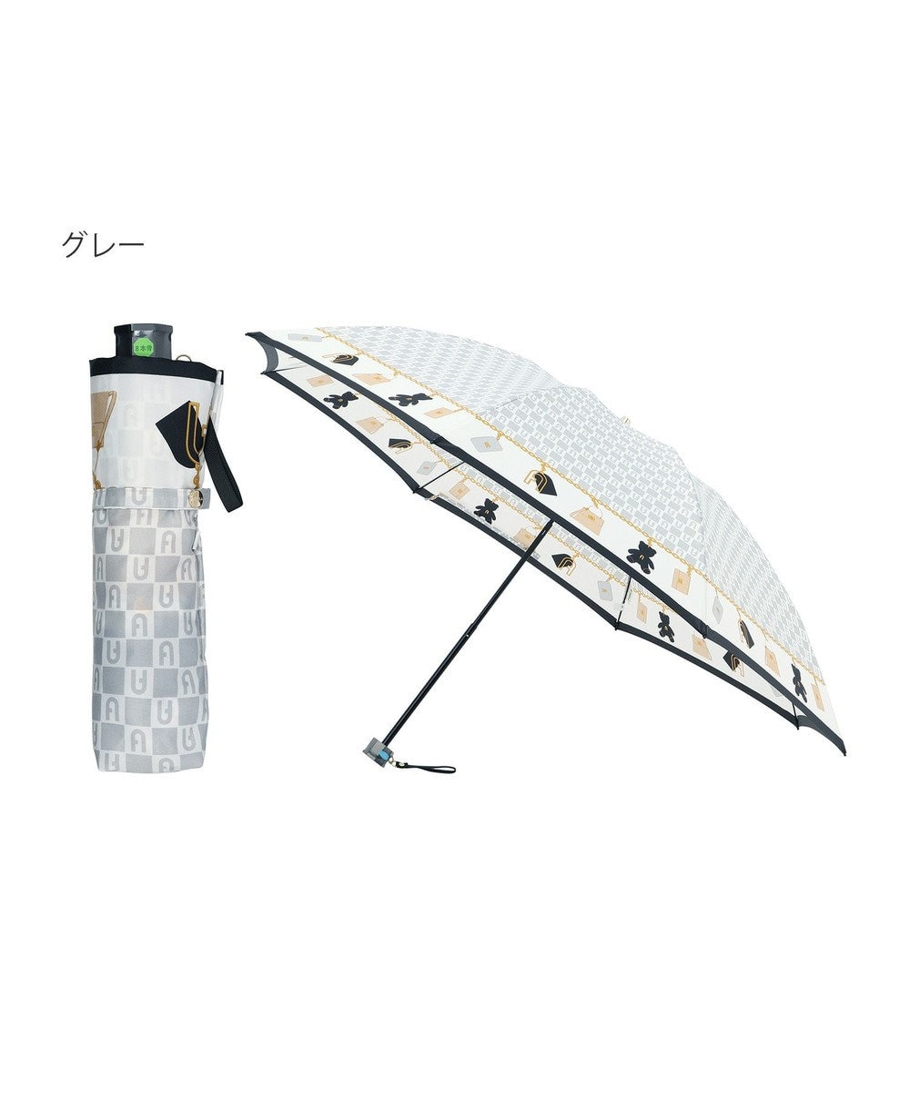 MOONBAT FURLA 折りたたみ傘 チャーム＆ロゴプリント UV 耐風 日本製 グレー