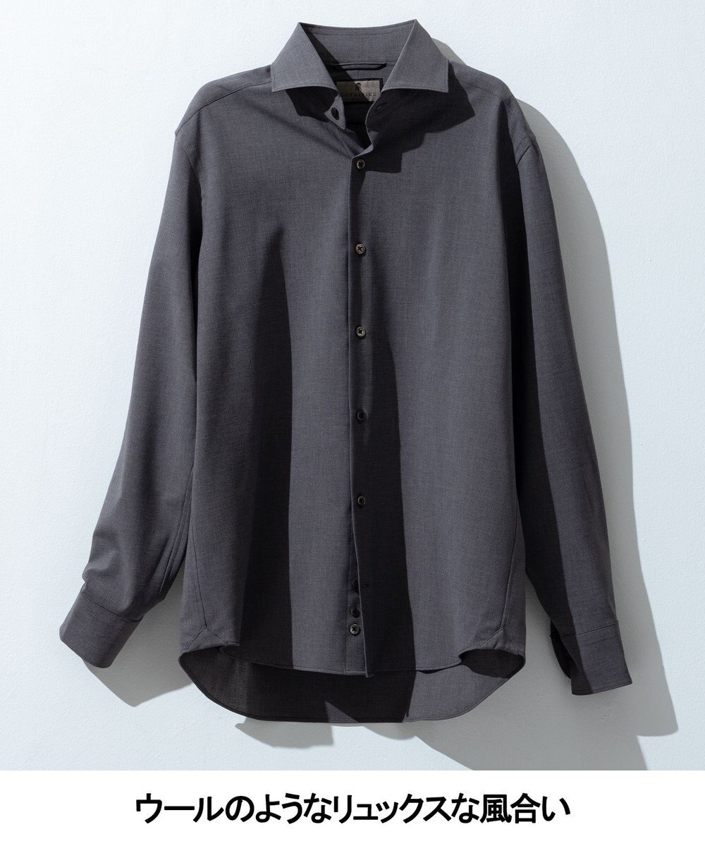 GOTAIRIKU 【シワになりにくい/ストレッチ/洗える】ウールライク シャツ_カッタウェイカラー 
