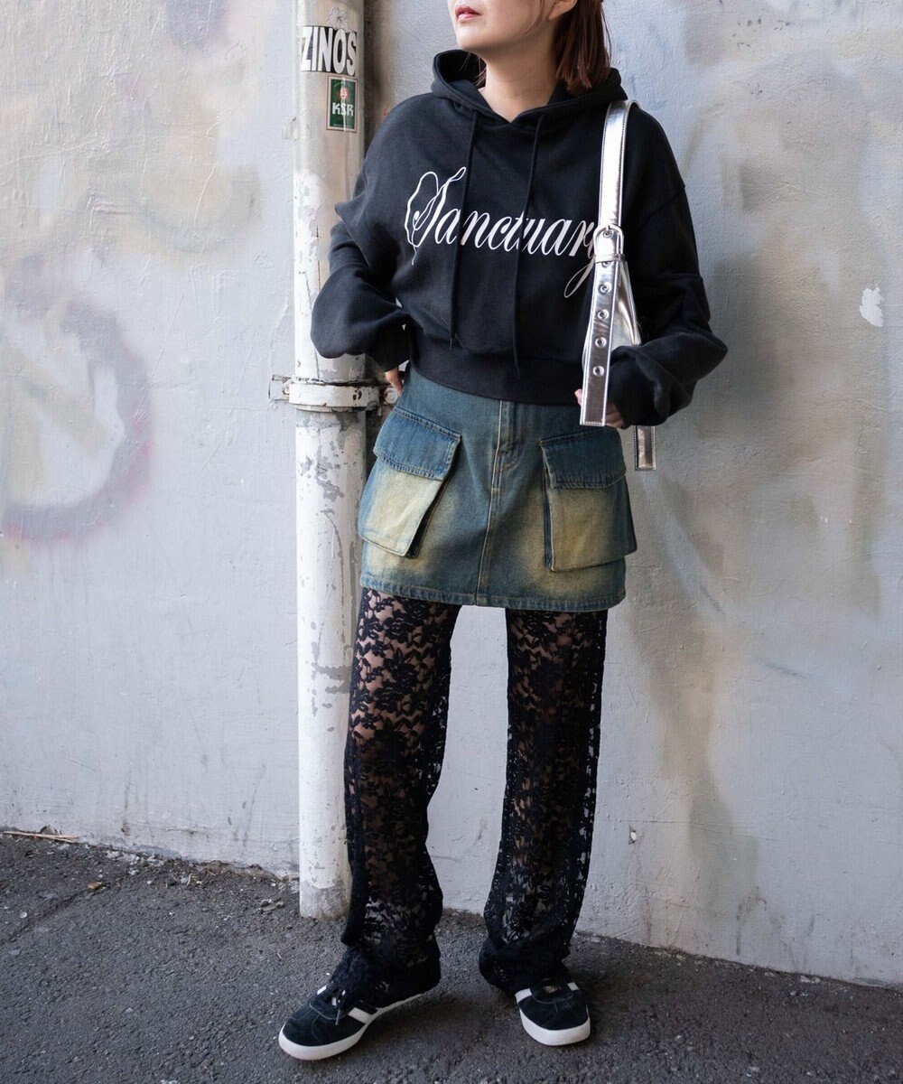 WEGO エンジェルプリントショートプルパーカー 