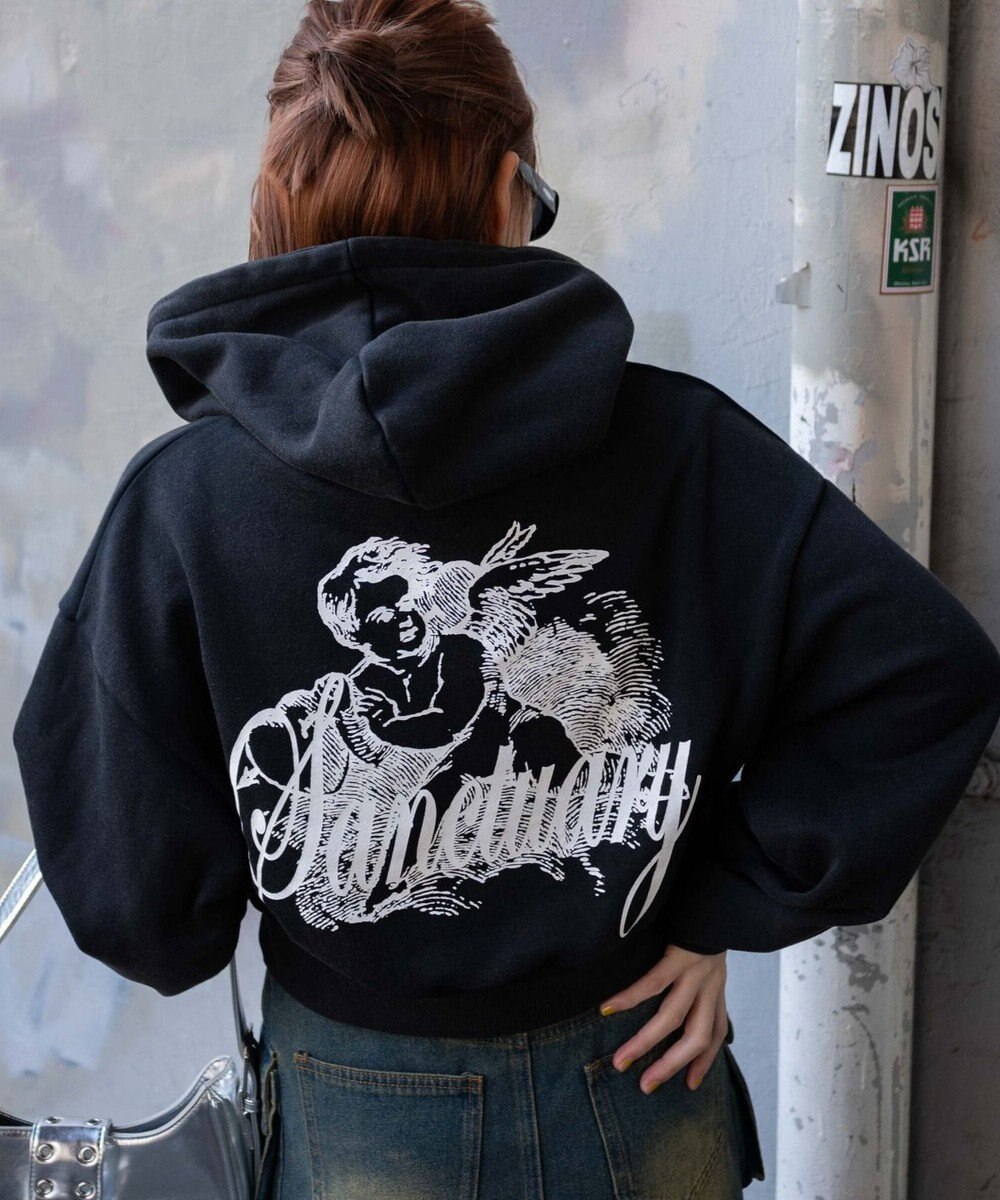 WEGO エンジェルプリントショートプルパーカー 