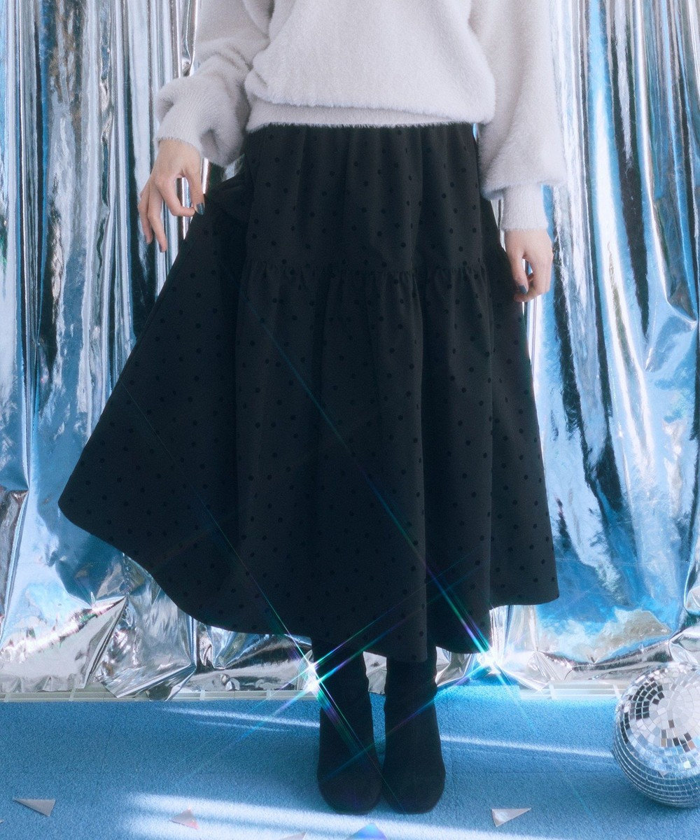 earth music&ecology ウエストシャーリングティアードスカート 