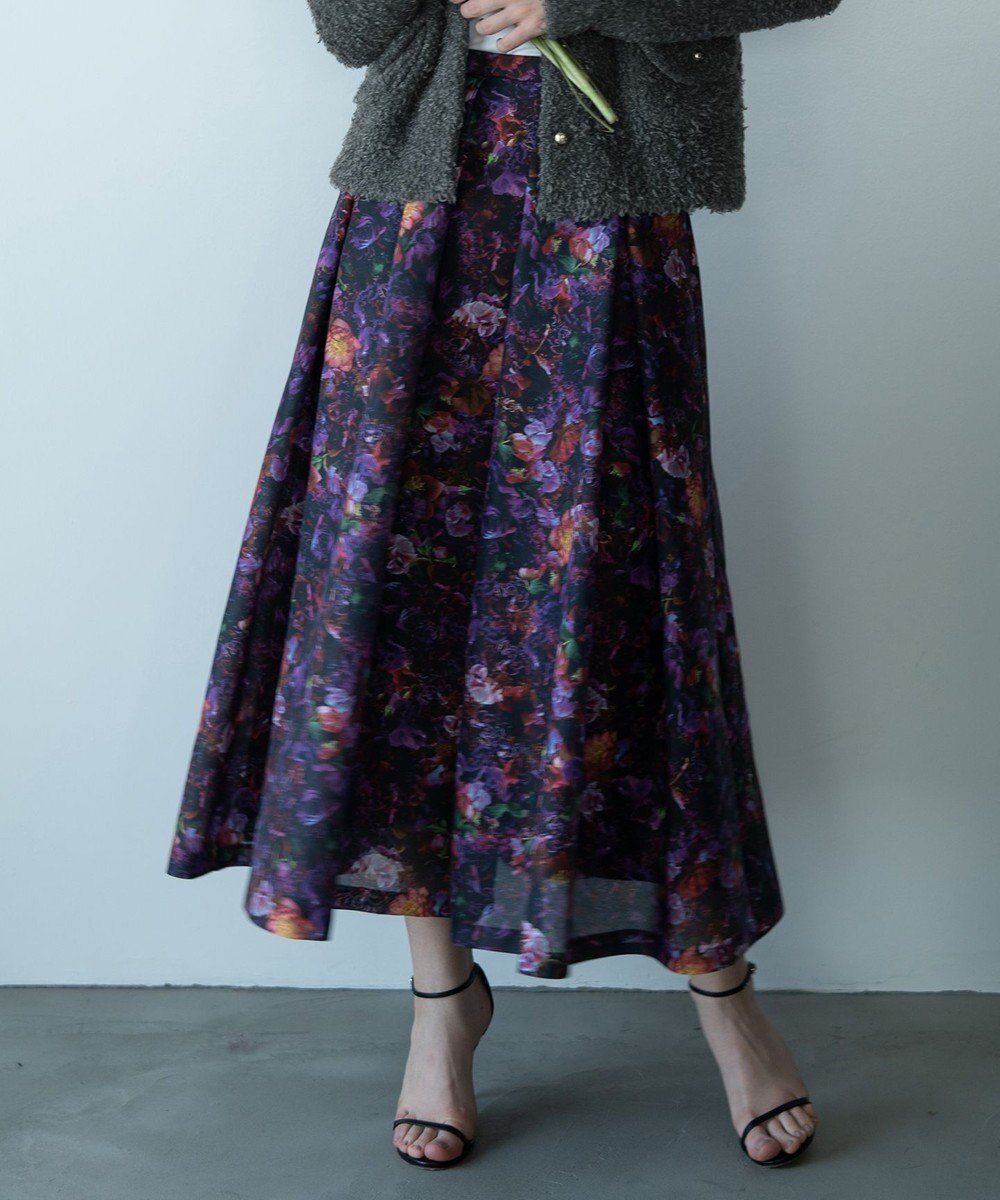 自由区 【カトリエムブーケ】フラワープリントフレアスカート 