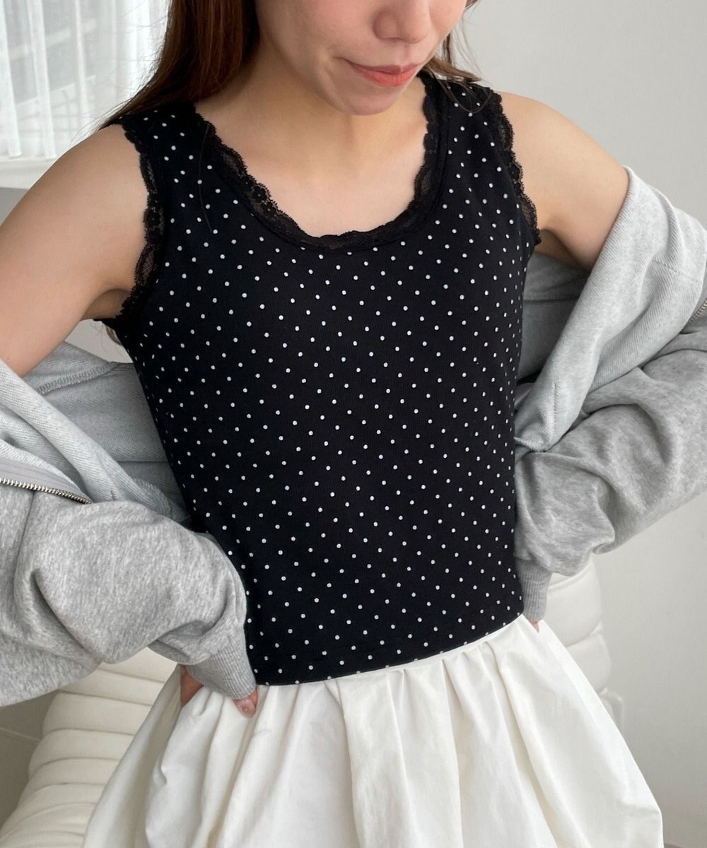 WEGO 【カップ付きインナー】ドット柄レースlカップインタンク 