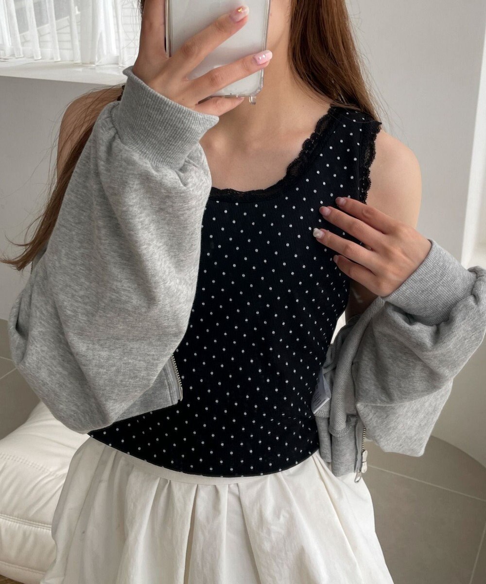 WEGO 【カップ付きインナー】ドット柄レースlカップインタンク 