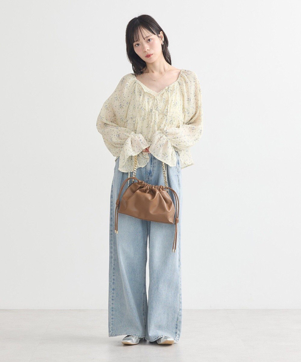 earth music&ecology ナローリボンくしゅくしゅギャザーブラウス 