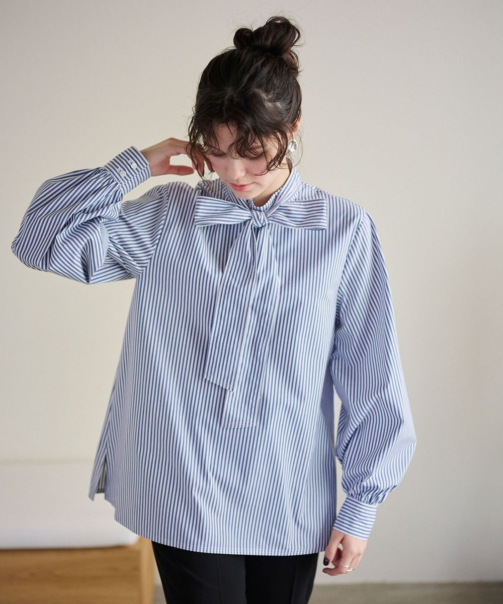 #Newans 【洗濯機可】ステッチデザインリボンタイブラウス 