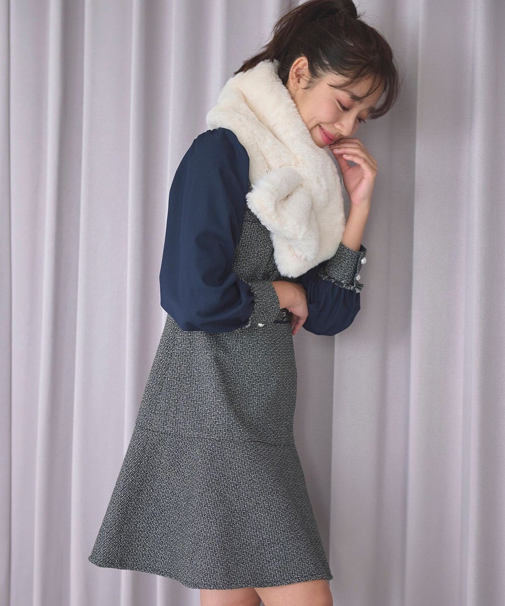 Feroux 【洗える】ツイードコンビミディ ワンピース 