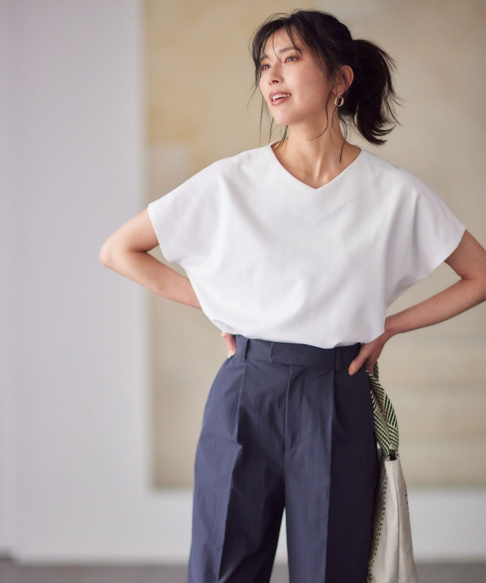 ANY L Vネックフレンチスリーブ プルオーバー 