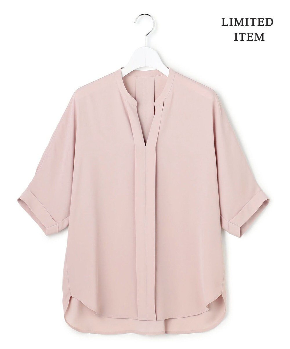 ICB L 【先行予約・WEB限定】BackSatinAmunzen 5分袖キーネックブラウス 