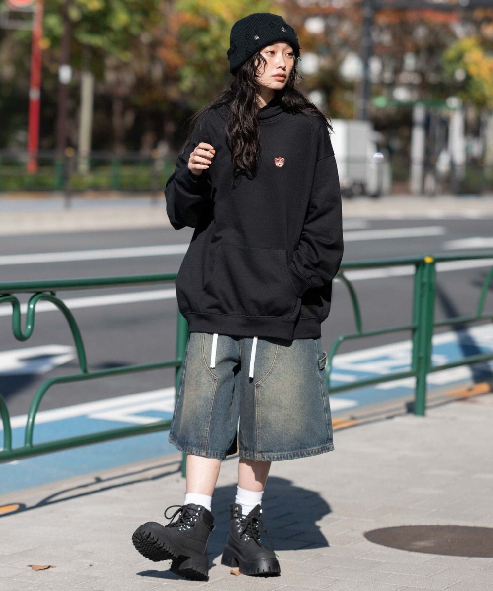 WEGO 【ユニセックス着用ITEM/SMLサイズ展開/裏起毛】ワンポイント刺繍プルパーカー 