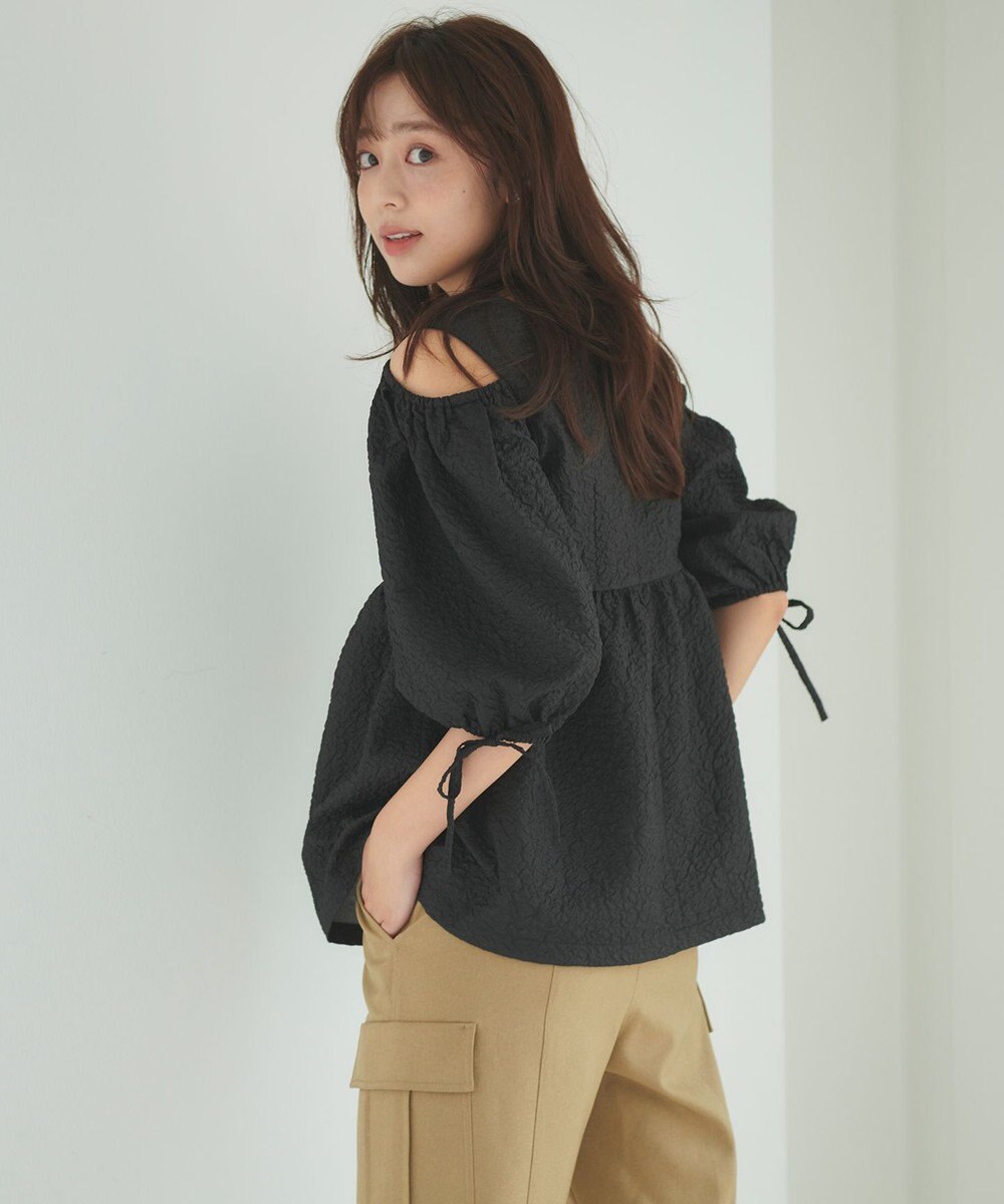 Feroux 【洗える】フクレジャガードチュニック ブラウス 