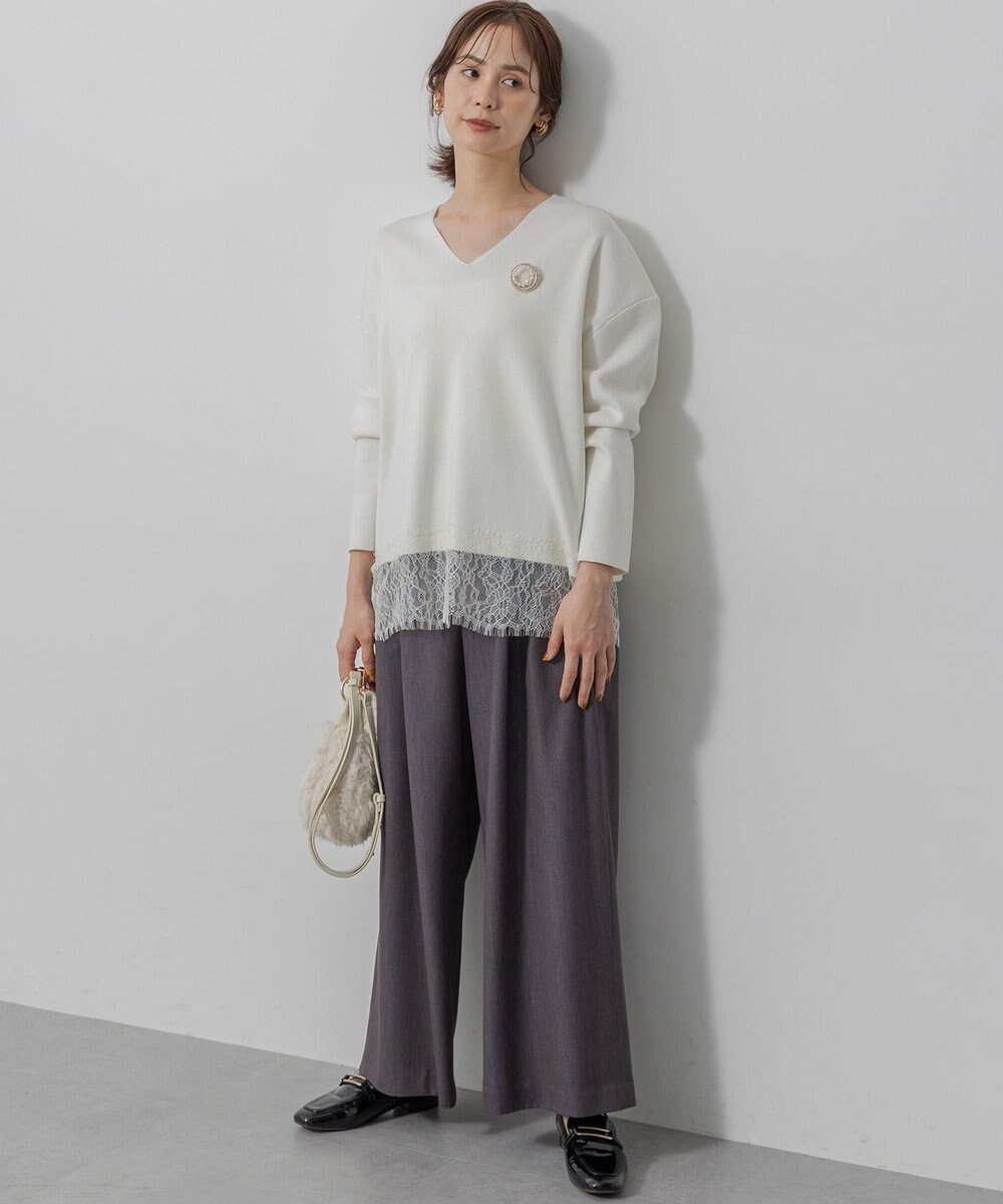 組曲 L 【加藤ローサさん着用】ラメストライプ ワイドパンツ 